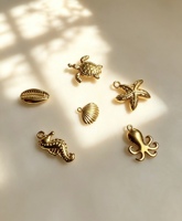 Pendentif YwXS plaqué or 3D, motif océan (hippocampe, étoile de mer, tortue, coquille, pieuvre) pour la création de bijoux DIY