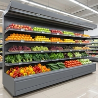 Vitrine réfrigérée multi-étagères ouverte avec rideau d'air et éclairage LED pour légumes, type télécommandé pour supermarché