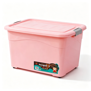 Caixa de Armazenamento Plástica Grande de <span class=keywords><strong>70L</strong></span> com Tampa e Rodas Empilhável Durável para Armazenamento Doméstico de Roupas e Brinquedos - Product Image 1