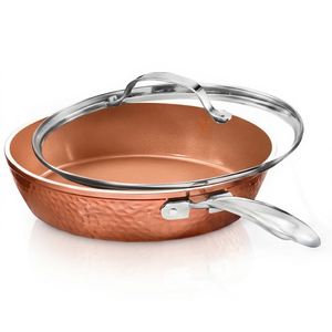 Copper Frying Pan With Glass Lid Stainless Steel Handle Non-Stick Interior Modern Design For Gas And Induction Cooker - Product Image 1