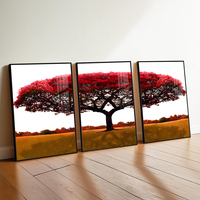 Nordisches Modernes 3-teiliges Rotes Baum-Landschaftsposter Digital Gedruckte Wandkunst Dekoration Gemälde für Wohnzimmer Heim-Kunstwerk Dekoration
