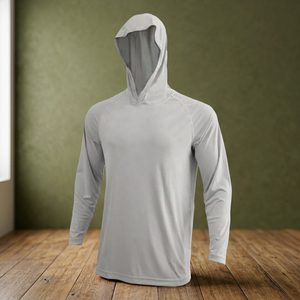 เสื้อตกปลาแขนยาวมีฮู้ดสีขาวสำหรับผู้ชาย UPF 50 ป้องกันรังสียูวี โพลีเอสเตอร์ สีพื้น ไซส์ผู้ใหญ่ - Product Image 4