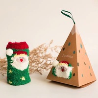 Bas 3D en velours corail, broderie par Sublimation, confortable, unisexe, mignon, Design de dessin animé, cerf, sommeil moelleux, chaussette de noël avec boîte cadeau