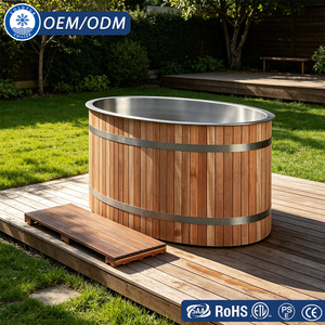 OMNI 304SS Baignoires plongeantes froides personnalisées Baril ovale en bois de cerisier de haute qualité <span class=keywords><strong>Spa</strong></span> Baignoire glacée pour <span class=keywords><strong>2</strong></span> personnes 1HP Plongeant froid - Product Image 1
