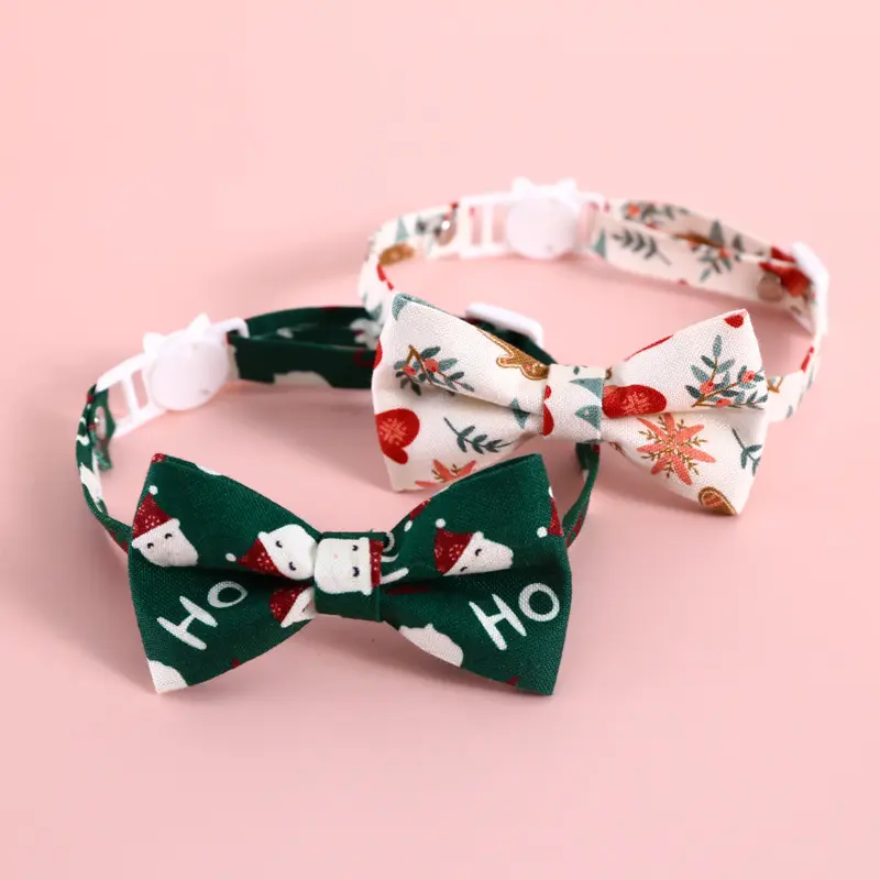 Qiqu Pet supplies New Designer Pet Christmas Bow collar ajustable anti asfixia pajarita Santa coronas gato y perro collar babero