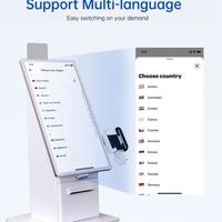 Kiosque d'inscription Utouch avec logo personnalisé, terminal de paiement, imprimante et lecteur de codes-barres, offrant une fonctionnalité SDK