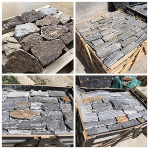 Trang Trí Màu Đen Matte <span class=keywords><strong>Slate</strong></span> Xếp Chồng Lên Nhau Đá Tường Gạch Nhiều Màu Đá Như Gạch Ốp Tường Đá Đen Ngoại Thất Cho Tường - Product Image 4