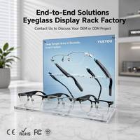 Présentoir de Comptoir en Acrylique Double Couche Transparent pour Lunettes Intelligentes avec Supports de Cadre Sécurisés et Panneau Arrière à Impression Personnalisée