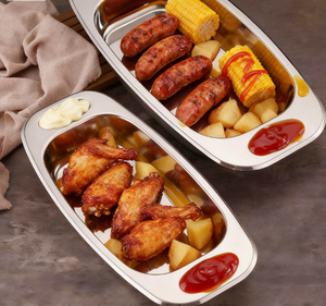 Plato Rectangular de Acero Inoxidable Coreano con Base Gruesa, Plato Metálico Multiusos con Asa para Catering y Uso Diario - Product Image 3