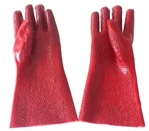 ถุงมือพีวีซีแบบหยาบแบบจุ่มนิ้วเดียวกันน้ำทนต่อสารเคมีทนน้ำมันถุงมือพีวีซีสำหรับงานอุตสาหกรรม