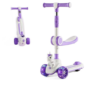 Childrens Scooter 3 In 1 Rideable Seated With Flashing Wheels Unicorn Design For Ages 2 8 Height Adjustable - Product Image 1