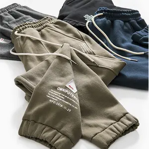 Calças masculinas esportivas de algodão, calças largas de moletom para homens, calças casuais de veludo com estampa de logotipo empilhadas