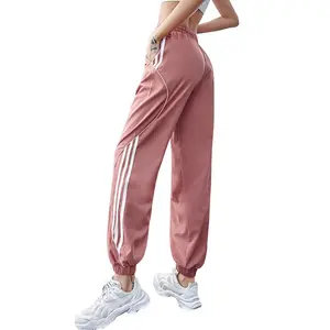 Schnellt rocknende lose dünne Jogging hose weibliche Legging Running Fitness Rechtschreib ung Farbe drei Bars hohe Taille lässige Yoga hosen