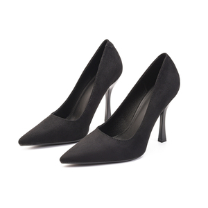 Pumps à talons aiguilles en daim synthétique noir pour femmes, bout pointu, pour le bureau, les soirées, les fêtes, grandes tailles disponibles, OEM personnalisé - Product Image 1