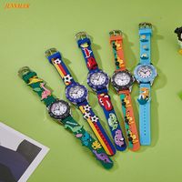 Montre pour enfants Dinosaure Football Dessin Animé pour Garçons Filles Boîtier en Alliage 10mm Résistante à l'Eau Affichage de l'Heure Uniquement Montre à Quartz en Silicone