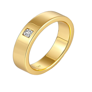 Anillo de Boda para Hombre de Oro de 10k con Tres Diamantes Cultivados en Laboratorio, Estilo Gitano, Moderno - Product Image 1