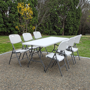 6 ft Bi-fold <strong>Table</strong>, Plastic <strong>Portable</strong> Fold in Half <strong>Dinning</strong> <strong>Table</strong>(white,hdpe,blow Mould) - Product Image 2