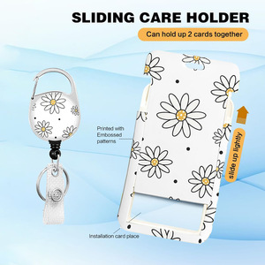 White flower carabiner badge scroll with <b>clip</b>, printable customer design card holder, lanyard set, in stock. - Product Image 3