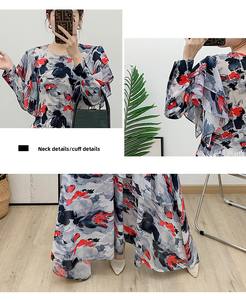 女式休闲马克西连衣裙，带层叠皱褶褶褶袖印花春夏在线批发供应商 - Product Image 5