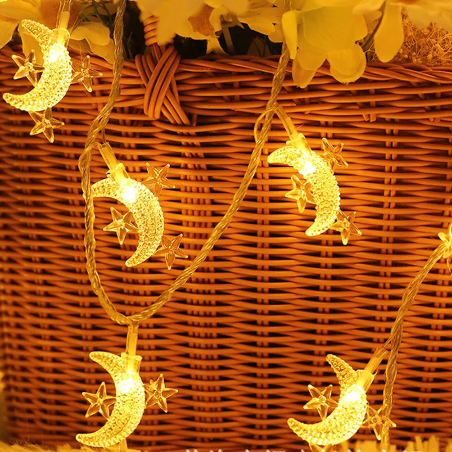 Ramadan Star Moon String Light Battery Powered 1.5M/3M/6M/10M Fairy Garland Lighting New Year Christmas Wedding Party Decor