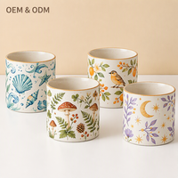 Pot de fleurs décoratif en céramique personnalisé pour plantes d'intérieur avec motifs botaniques d'oiseaux marins, de champignons et de lune pour la décoration de la maison