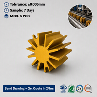 Dissipateur thermique profilé en aluminium extrudé sur mesure, usiné CNC, tolérance 0,005 mm, anodisé or, non standard