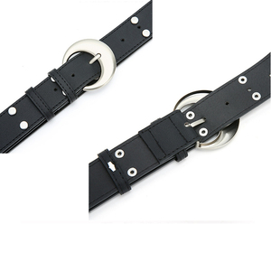 Ceinture vintage punk en cuir PU pour femme, boucle en forme <span class=keywords><strong>de</strong></span> croissant <span class=keywords><strong>de</strong></span> <span class=keywords><strong>lune</strong></span>, ceinture gothique à œillets cloutés pour robe et <span class=keywords><strong>jean</strong></span> - Product Image 4