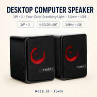T-WOLF S3 Computer-Lautsprecher 3W X 2 Kabelgebunden 3,5mm USB-Stromversorgung 4-Farben-Atemlicht Stereo für PC Laptop Desktop Großhandel