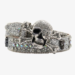 <span class=keywords><strong>Ceinture</strong></span> en <span class=keywords><strong>cuir</strong></span> Y2K punk pour <span class=keywords><strong>homme</strong></span>, nouvelle collection, avec sequins, incrustation de crâne, strass et boucle en alliage, style rétro avec accessoires à rivets - Product Image 2