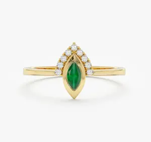 Trendy 18K Gold Plated Around and Marquise Emerald 925 Sterling Silver High Quality Rings