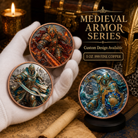 Pièce de monnaie moulée en cuivre pur 999 de 5 oz, électroplaquée, personnalisée, guerrier coloré en relief 3D, série Armure Médiévale, édition UV pour collectionneur