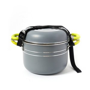 Ensemble de cuisine d'extérieur 5 pièces, pot en émail antiadhésif avec couvercle pour la cuisson en camping - Product Image 1