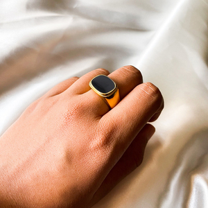EManco INS Style Chunky Square White Shell <strong>Rings</strong> 18K Gold Plated Statement <strong>Rings</strong> 316L Stainless Steel Black Enamel Finger <strong>Rings</strong> - Product Image 6
