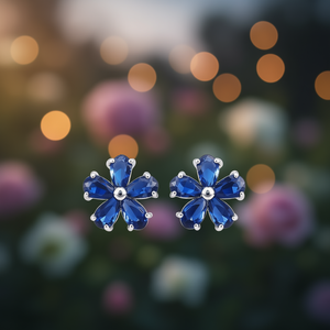 Orecchini a Perno con Fiore Blu, Gemma Taglio Marquise, Placcati in Argento, Gioielli da Festa per Donne - Product Image 2