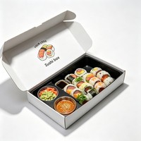 Boîte à sushi en papier blanc avec logo personnalisé, emballage à emporter avec insert séparateur pour sushi et sashimi, vente en gros