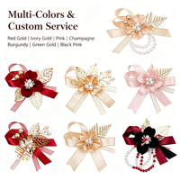 Corsage Pergelangan Tangan Buatan dari Mutiara Logam Merah, Hiasan Tangan Berhiaskan Rhinestone dengan Motif Kebahagiaan Ganda Cina untuk Pengiring Pengantin dan Pengantin Wanita.