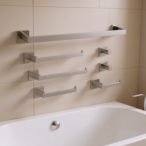 Juego de Accesorios de Baño de Acero Inoxidable Cromado, Montado en la Pared, 25 Pulgadas, Diseño Contemporáneo - Product Image 2