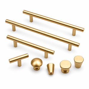 Tirador de Mueble Moderno en Latón Cepillado con Forma de T y Perilla para Gabinete/Cajón para Uso en Baños y Hoteles - Product Image 2