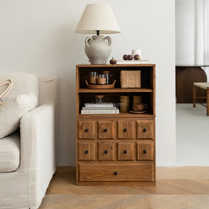 โต๊ะข้างเตียงไม้สนแบบมินิมอลคุณภาพสูงจากโรงงานจีน ผลิตตามสั่ง พร้อมลิ้นชัก 2 ชั้น ทำจากไม้สักแอฟริกัน เหมาะสำหรับใช้ในโรงแรมและอพาร์ตเมนต์ - Product Image 6