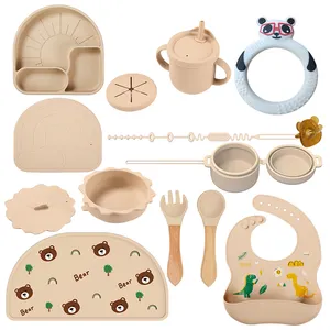 Wholesale Customizable Good Quality Silicone Plate Bowl Bib Fork And Spoon Baby Feeding Product Sets