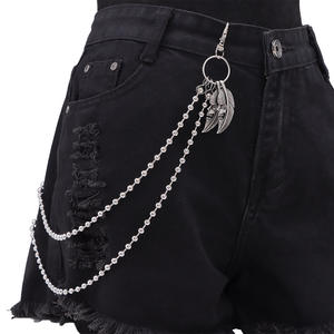 Cadena de cintura de doble capa con cuentas, colgante de pluma de acero inoxidable con cara de fantasma, accesorio de estilo hip hop punk para jeans - Product Image 6