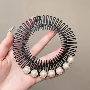 Stretch Flexible Crystal Comb Zähne Kunststoff Vollkreis Stirnbänder Haar Hoop Band Clip Haarband Gesichts wäsche Festes Haar Styling Acce