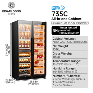 Humidor à cigares et vitrine à vin intégrée en bois de cèdre à double porte, avec compresseur 735c à double zone de température et Wi-Fi 735c 735c - Product Image 6