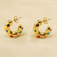 BM hipoalergenik anting-anting berlapis emas 18K anting-anting zirkon warna-warni baja tahan karat