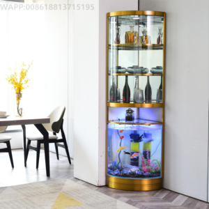 Présentoir en verre dans le coin du mur du <span class=keywords><strong>salon</strong></span> en acier inoxydable or armoire à vin <span class=keywords><strong>bar</strong></span> - Product Image 2