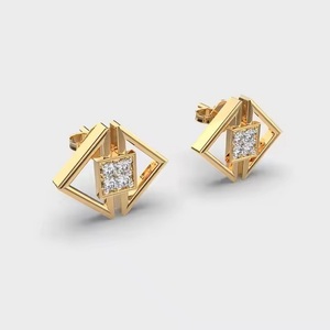Twin Triangle Stud <b>Earrings</b> with <b>Moissanite</b> Religious Style Religious Anniversary Jewelry - Product Image 4