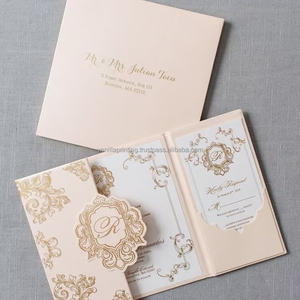 Invitaciones de Boda y Cumpleaños de Terciopelo Personalizadas de Lujo con Estampado Dorado Impresas en Offset sobre Papel Acrílico/Algodón Tamaño y Color Personalizados - Product Image 3