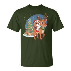 T-shirt de Noël avec un chiot Beagle montant sur un renne du Père Noël - Product Image 1