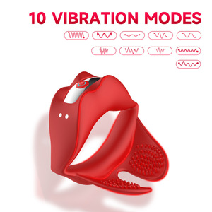 Anneaux vibrants pour pénis, vibrateur en silicone en forme de lèvres, masseur améliorant l'érection masculine, stimulation des testicules extensibles, jouets sexuels USB - Product Image 2