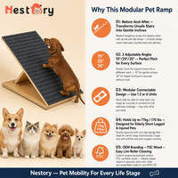 Rampe modulaire pour chiens et chats pour escaliers, réglable, en bois, sûre, pliable, rampe intérieure pour chien avec support triangulaire et patins antidérapants